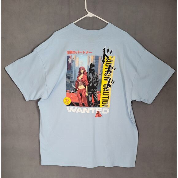 9TH LIFE Wanted Mens Tee Light Blue Short Sleeve T-Shirt XXL - Picture 7 of 9